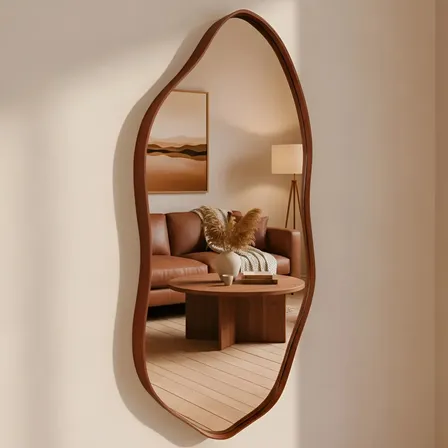 Espelho Decorativo Orgânico 60x40 Moldura Em Couro We Mirror Caramelo