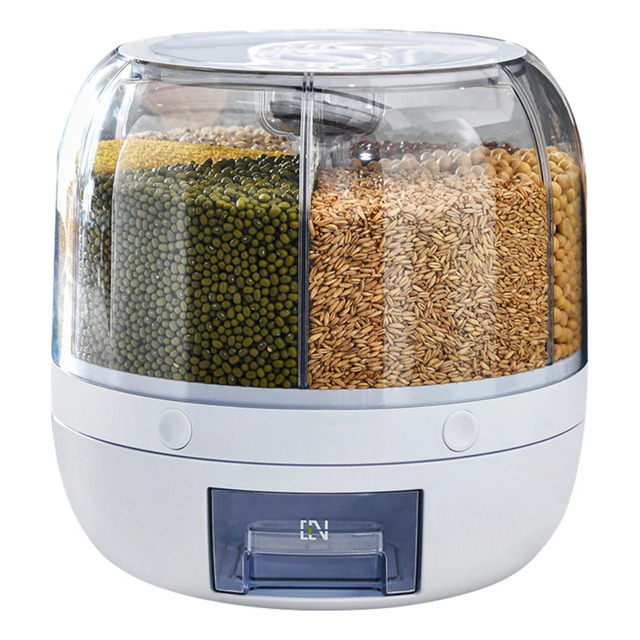 Dispenser De Alimentos Giratório 6 Divisões 27cm Grãos Cereais Dispenser De Alimentos Giratório 6 Divisões 27cm Grãos Cereais