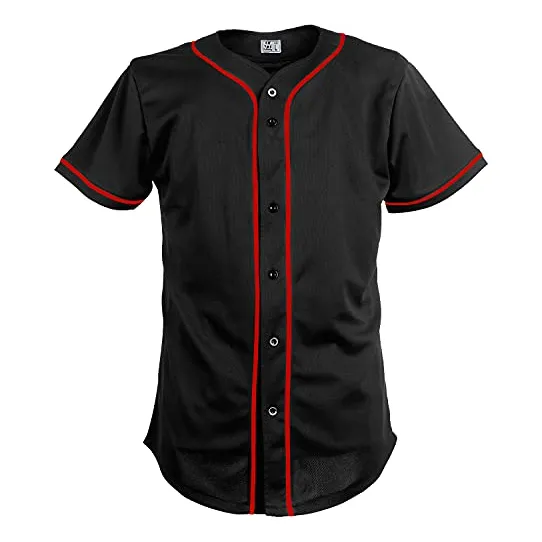 Pullonsy Mens Plain Solid Black Baseball Jersey 7l9ko