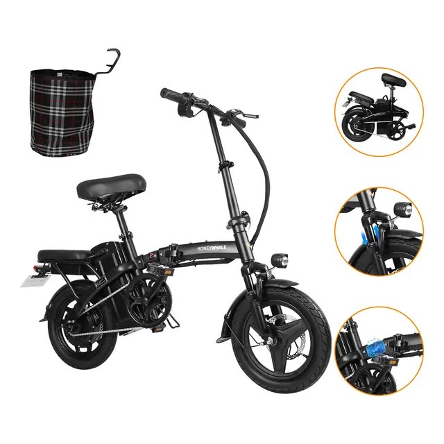 Honey Whale S6-S Bicicleta Eléctrica Plegable para Adultos Potencia Máxima del Motor 750W Velocidad Máxima 35KM/H Autonomía 35-40KM Batería 10AH Color Negro Honeywhale