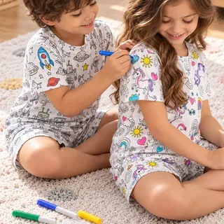 Pijama Infantil Divertido Colorir Pintar Desenho Bobbie