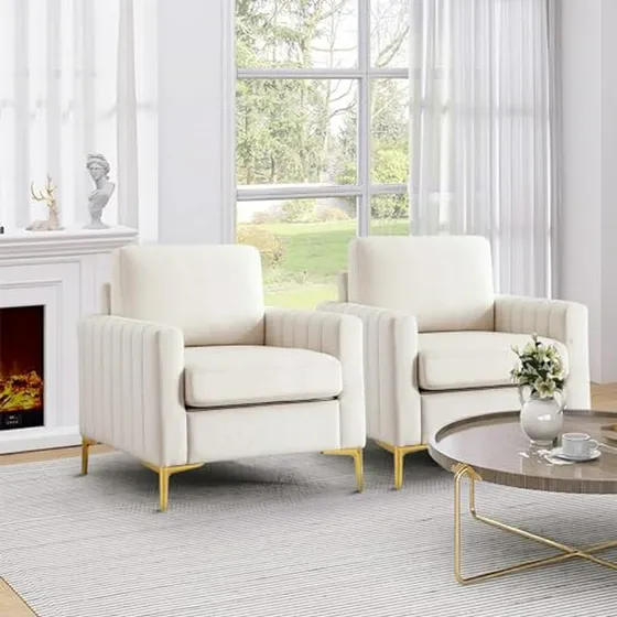 Conjunto De 2 Sillones Acento De Terciopelo, Estilo Mid Cent