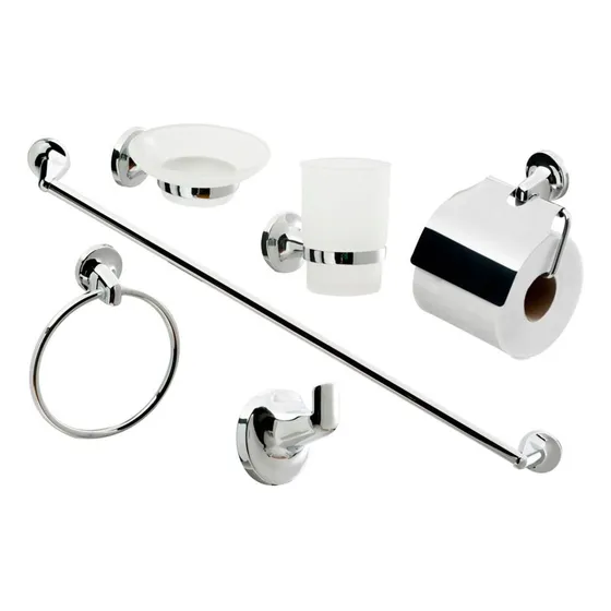 Set Kit Juego Accesorios Baño 6 Piezas Metal Toallero Barral Color Plateado
