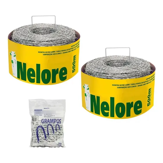 Arame Farpado 500m -  Kit Com 2 Unidades + Brinde 1kg Grampo
