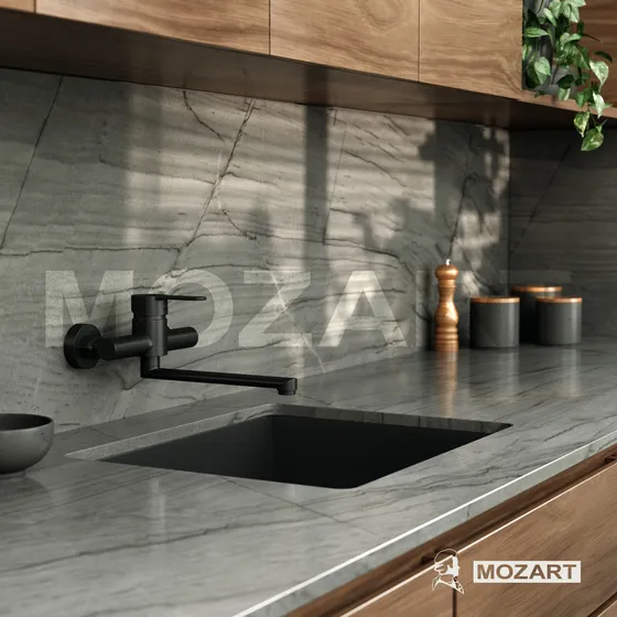 Grifería cocina negra canilla monocomando de pared Mozart Denver premium color negro 7194