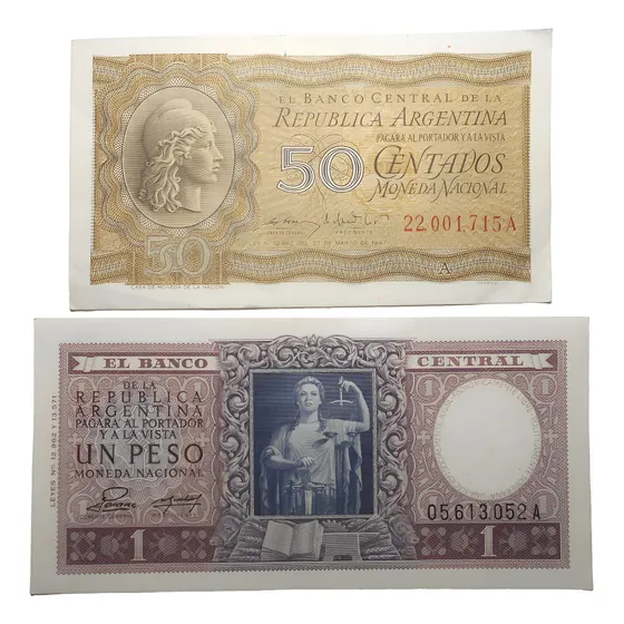 Argentina Lote Billetes Bcra 50 Centavos + 1 Peso Mon. Nac