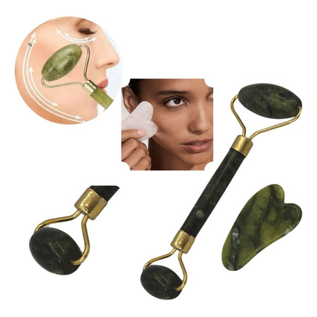 Rolo Pedra Massagem De Jade +placa Gua Sha Facial Anti Rugas Rolo Pedra Massagem De Jade +placa Gua Sha Facial Anti Rugas