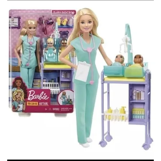 Barbie Rubia Pediatra Con Dos Bebés Y Cunero