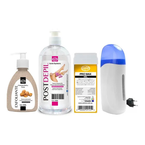 Kit Cera Depilatoria Gnp Calentador Cartucho Crema Y Aceite