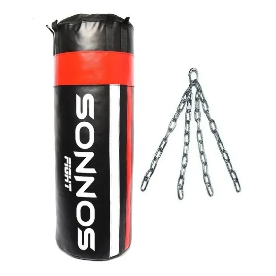 Bolsa De Boxeo 1,50 Mts + Relleno + Cadenas 4 Tiras Sonnos Color Rojo