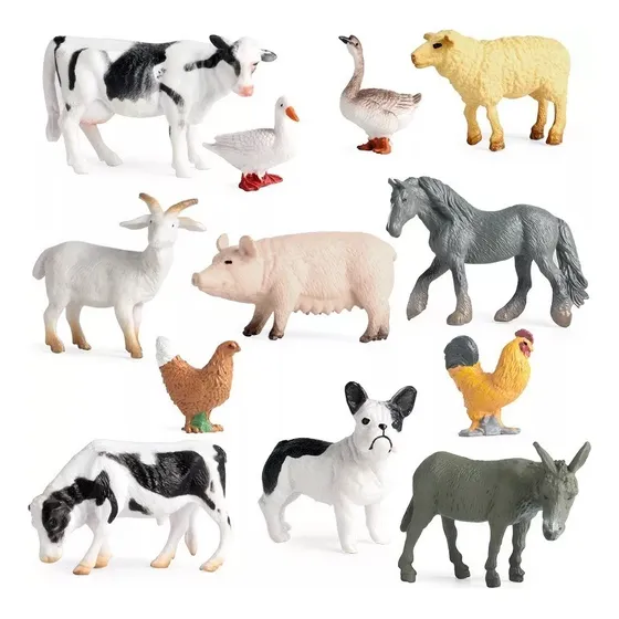 Kit 10 Animais Fazenda Safari Zoo Miniaturas Borracha Mini Cor Variadas