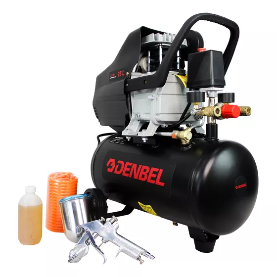 Compresor De Aire Eléctrico 2.5 HP Con Pistola De Gravedad 127v Tanque 25L Doble Salida de Aire Color Negro