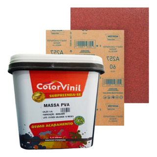Massa Corrida Pva 3,6l Para Paredes Uso Interno + 3 Lixas Massa Corrida Pva 3,6l Para Paredes Uso Interno + 3 Lixas