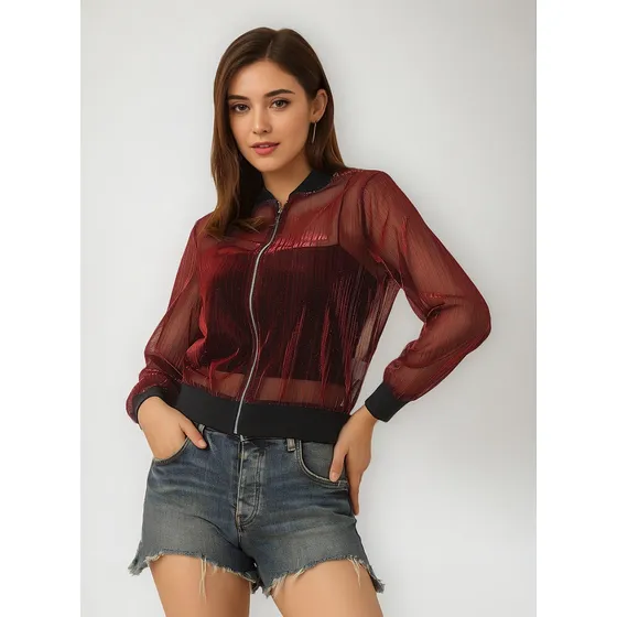 Chamarra Bomber Chamarra De Malla Transparente Con Purpurina