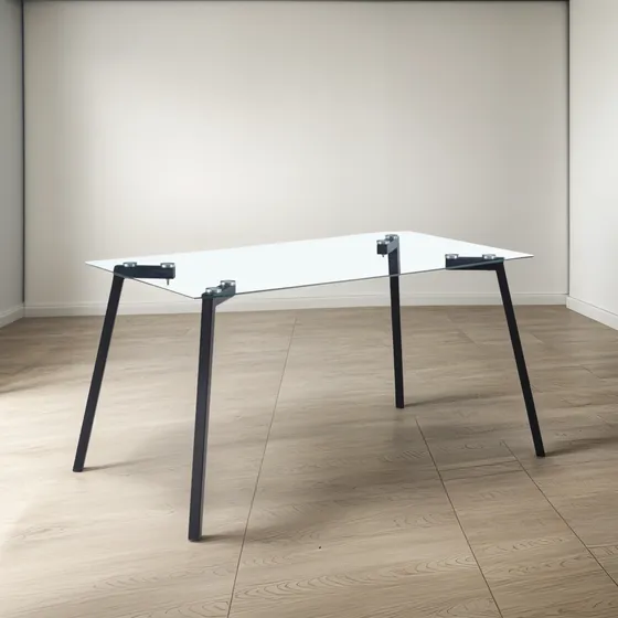 Mesa De Comedor Cassia - Vidrio Y Metal 120x80cm Tu Idea Transparente Negro