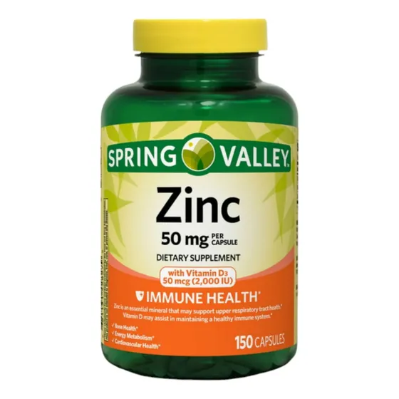 Zinc De 50 Mg Con Vitamina D3, 150 Capsulas Spring Valley