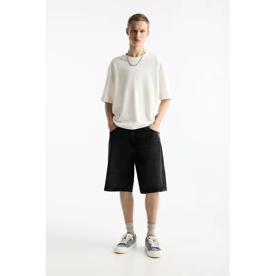 Pull & Bear Baggy Denim Bermuda Gris Oscuro