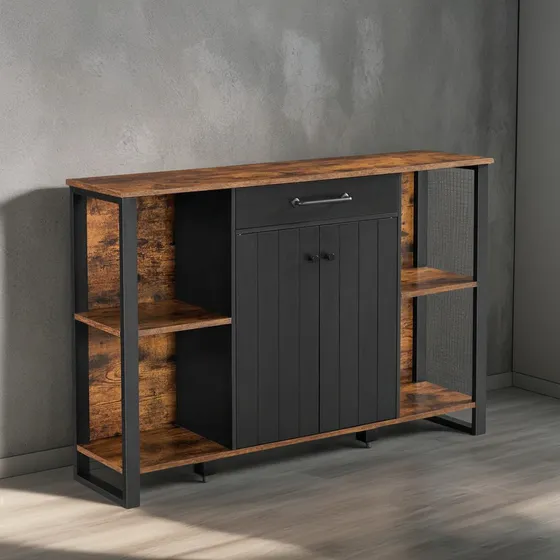 Mueble Aparador Buffet Fierro Negro Y Madera Linsell