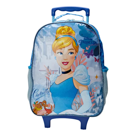 Mochila Escolar Para Meninas Cinderella X1 Com Rodas 14 Cor Azul Xeryus
