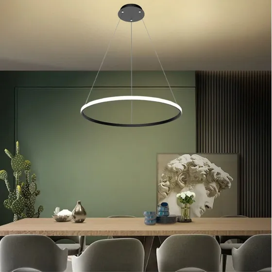 Lustre Plafon Led Moderno Anéis Led 28w 1 Arco Preto Bivot