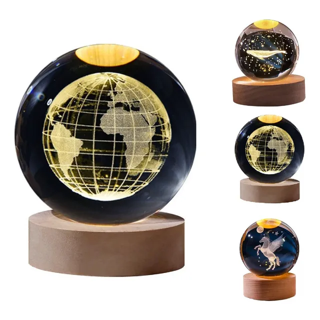 Luces Nocturnas De Bola De Cristal 3d Grabado Laser Luz Led