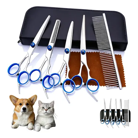 Kit 5 Tesoura Pet Cão Reta E Curva Petshop Tosa Profissional