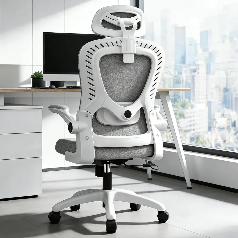 Cadeira De Escritório Ergonômica Giratória Tela Mesh Premium Cinza Espuma De Alta Densidade