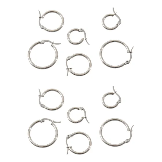 6 Pares De Pendientes Tipo Argolla De Acero Inoxidable De 15