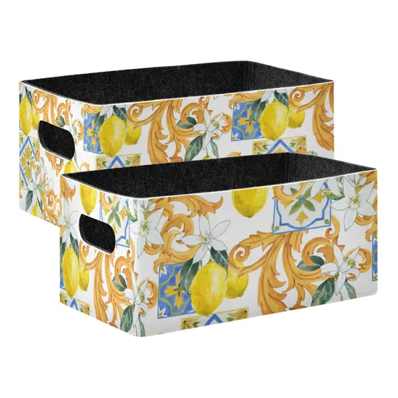 Cesta Almacenamiento Limon Contenedor Fieltro Plegable Vacia