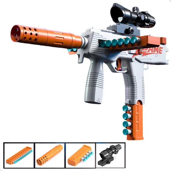 Pistola Lança Dardo Estilo Nerf Com Carregador E Mira Sniper