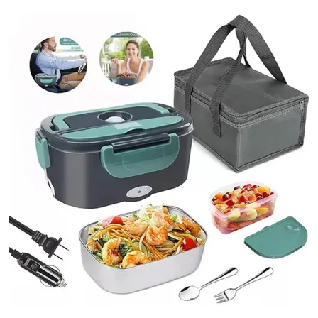 Lonchera Eléctrica Portátil C/calentador De Alimentos 2 En 1 Color Verde Oscuro
