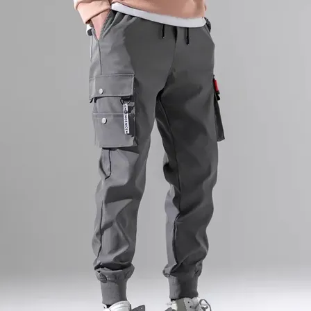 Calça Cargo Masculina De Poliéster Folgada Ajustável Com Cor Cinza Plain M