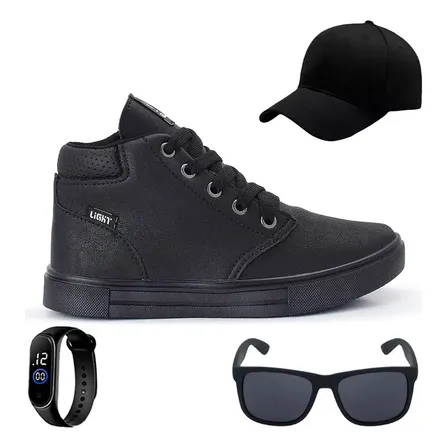 Kit Tenis Botinha Infantil Menino + Bone Oculos E Relogio