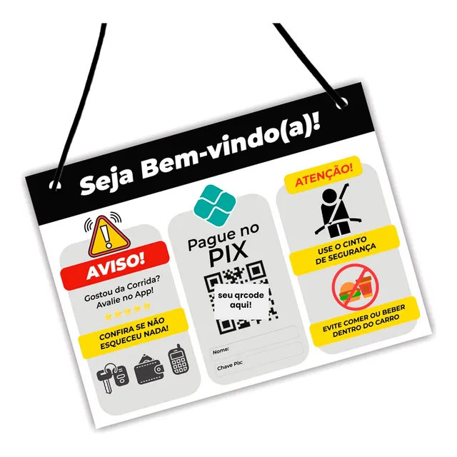 Placa Informativa Uber E 99 Taxi Qrcode Motorista Aplicativo