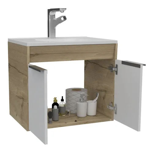 Mueble Lavamanos Carter Flotante, Café Claro Y Blanco Color del mueble Duna