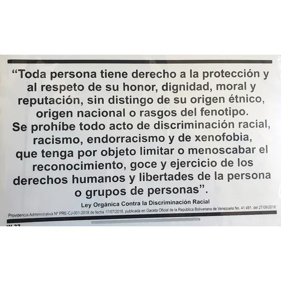 Aviso Prohibido Discriminación Racial - Genérica 40x25m