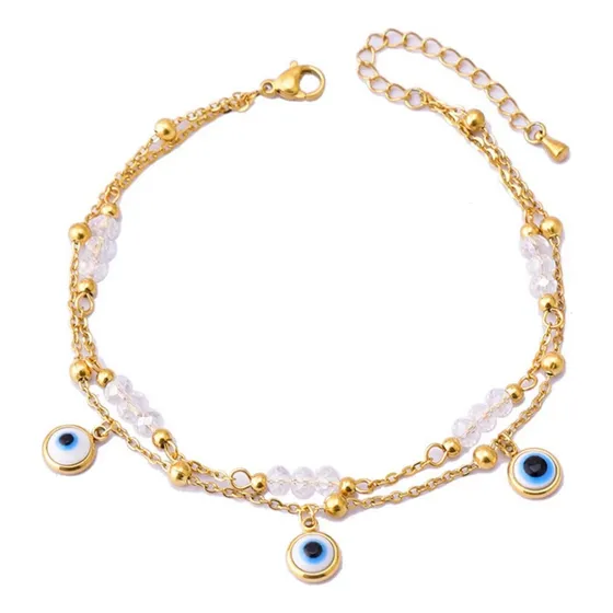V Tobillera 26 Cm Mujer Ojo Turco Enchapado En Oro