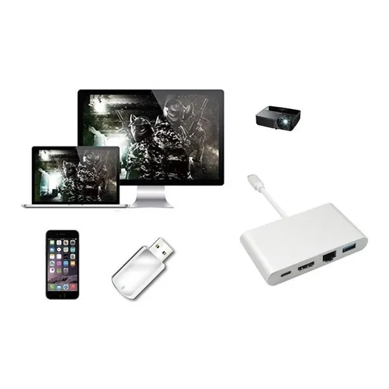 Cabo Hub Adaptador 4 In1 Para Samsung Dex Macbook+ Rede/hdmi