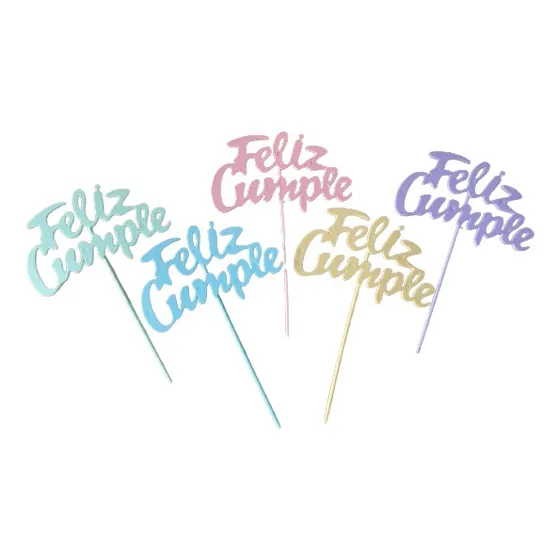 Topper Torta Feliz Cumple Pinche Colores Pasteles 14cm  