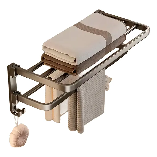 Repisa Para Baño Con Toallero De Aluminio Plegable