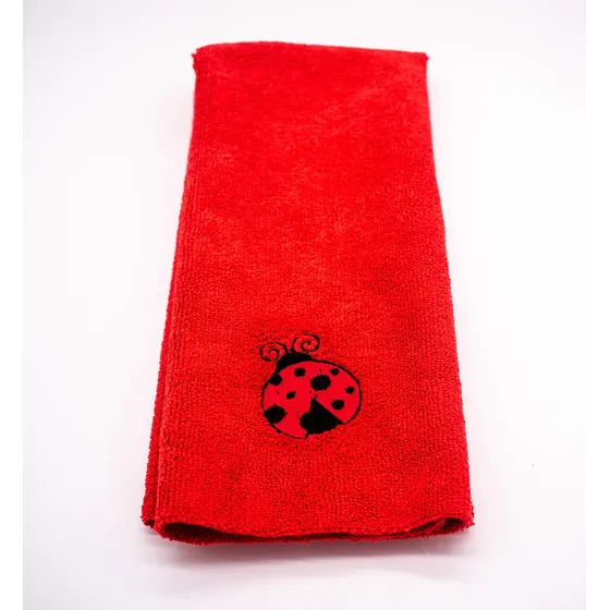 Toalla Mano Mariquita Bordada Color Rojo Felpa Absorbente