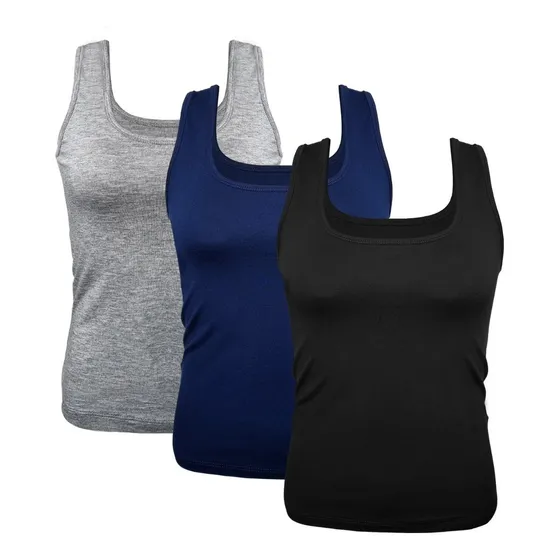 Kit 3 Regatas Femininas Blusinha De Alça Larga Lisa Atacado