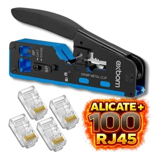 Kit Alicate Crimpar Rj45 + 100un Conector Modular Rede Rj45