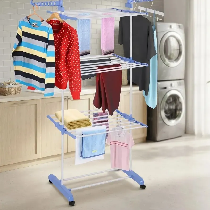 Varal De Chão Grande De Roupas 3 Andares Dobrável Cor Azul Kontuz 170 cm — Oferta Verificada