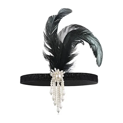 Wllhyf 1920s Flapper Headband, Feather Headwear Dbs54