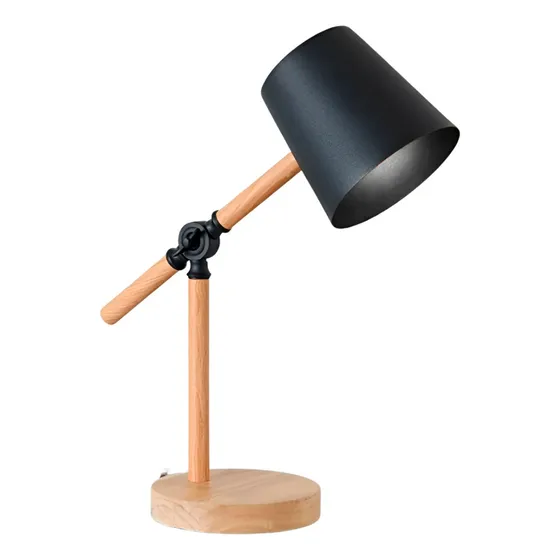 Lampara Escritorio Portátil Nórdica Metal Madera Ajustable Estructura Negro