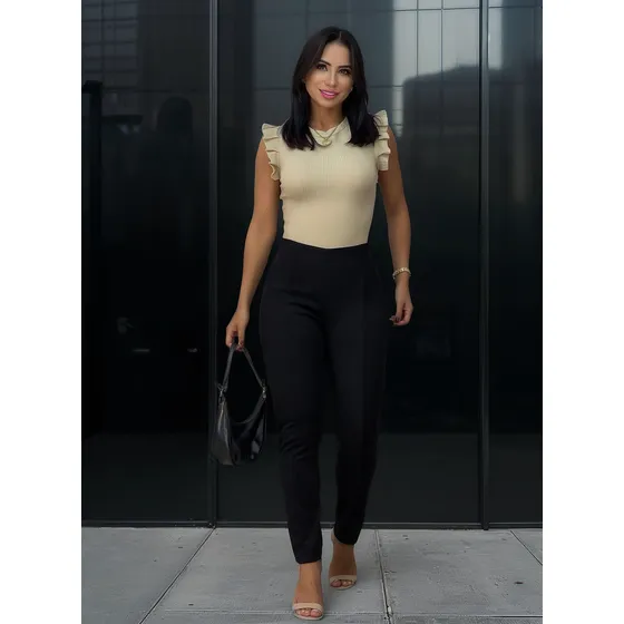 Calça Feminina Cigarrete Em Suede 