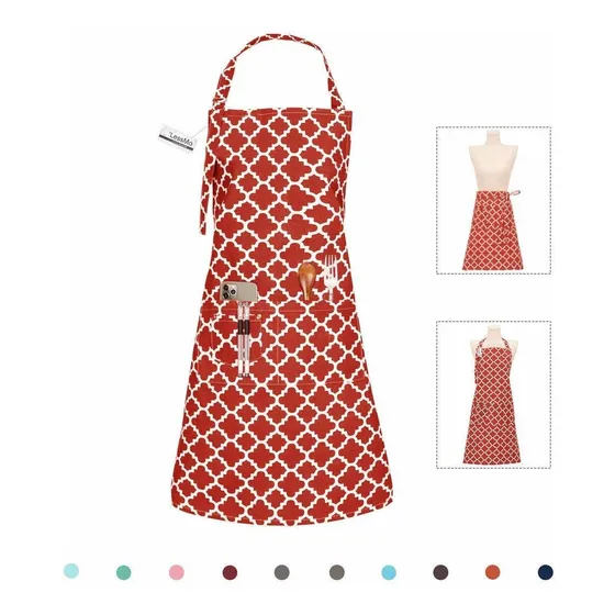 Lessmo Delantal Cocina 3 Bolsillo Para Hombr Mujer Chef Rojo