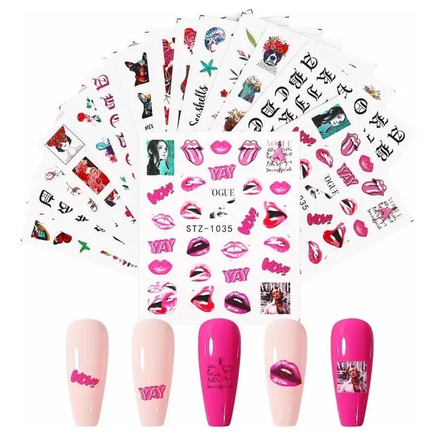 16 Laminas Sticker Pegatina De Agua Para Uñas Bocas