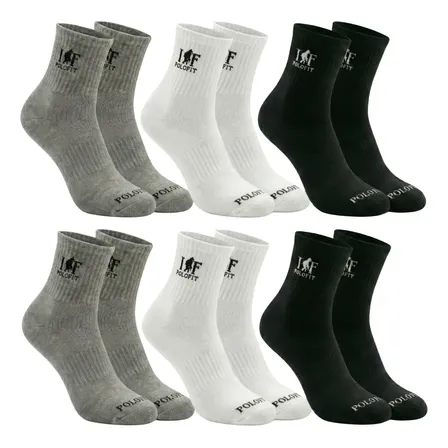 Kit 6 Pares Meia Cano Médio Alto Unissex Algodão Polo Fit